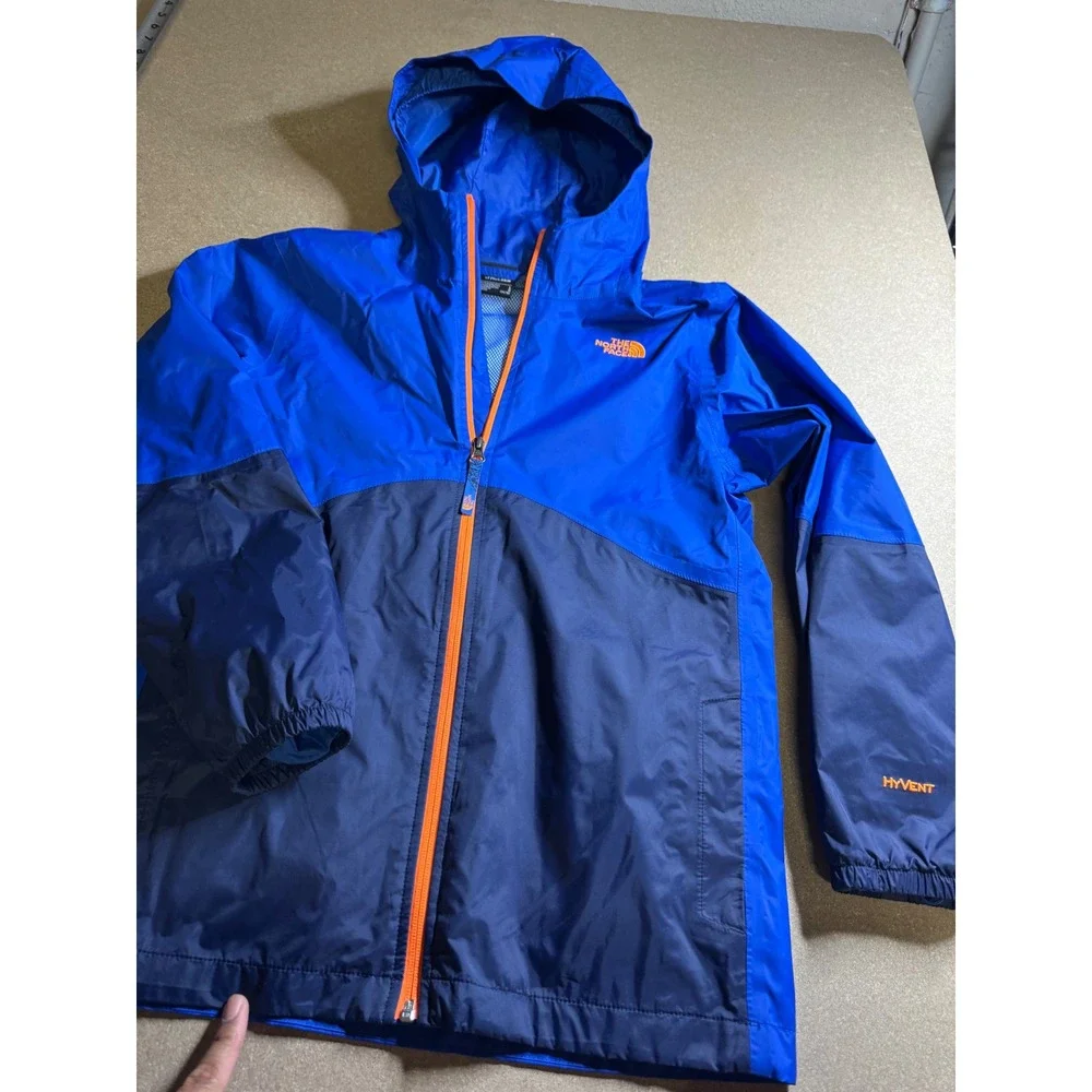 The North Face Boys Blue HyVent‎ Waterproof Rain Jacket Hooded Large 14/16